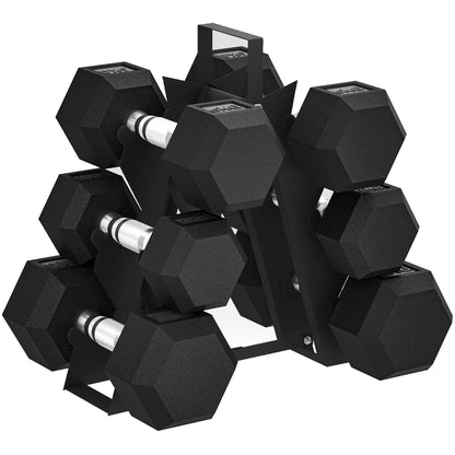 36KG Hex Dumbbell Set with Dumbbell Rack, Rubber Coated Weights -  Space-Saving for Home Gym Weight Lifting Strength Training, 2 x 2kg, 2 x 5kg, 2 x 8kg