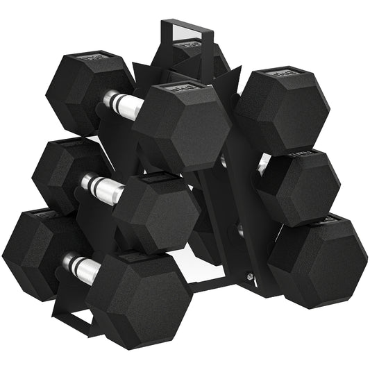 36KG Hex Dumbbell Set with Dumbbell Rack, Rubber Coated Weights -  Space-Saving for Home Gym Weight Lifting Strength Training, 2 x 2kg, 2 x 5kg, 2 x 8kg