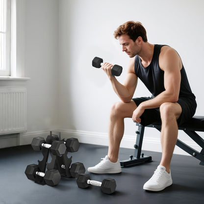 36KG Hex Dumbbell Set with Dumbbell Rack, Rubber Coated Weights -  Space-Saving for Home Gym Weight Lifting Strength Training, 2 x 2kg, 2 x 5kg, 2 x 8kg