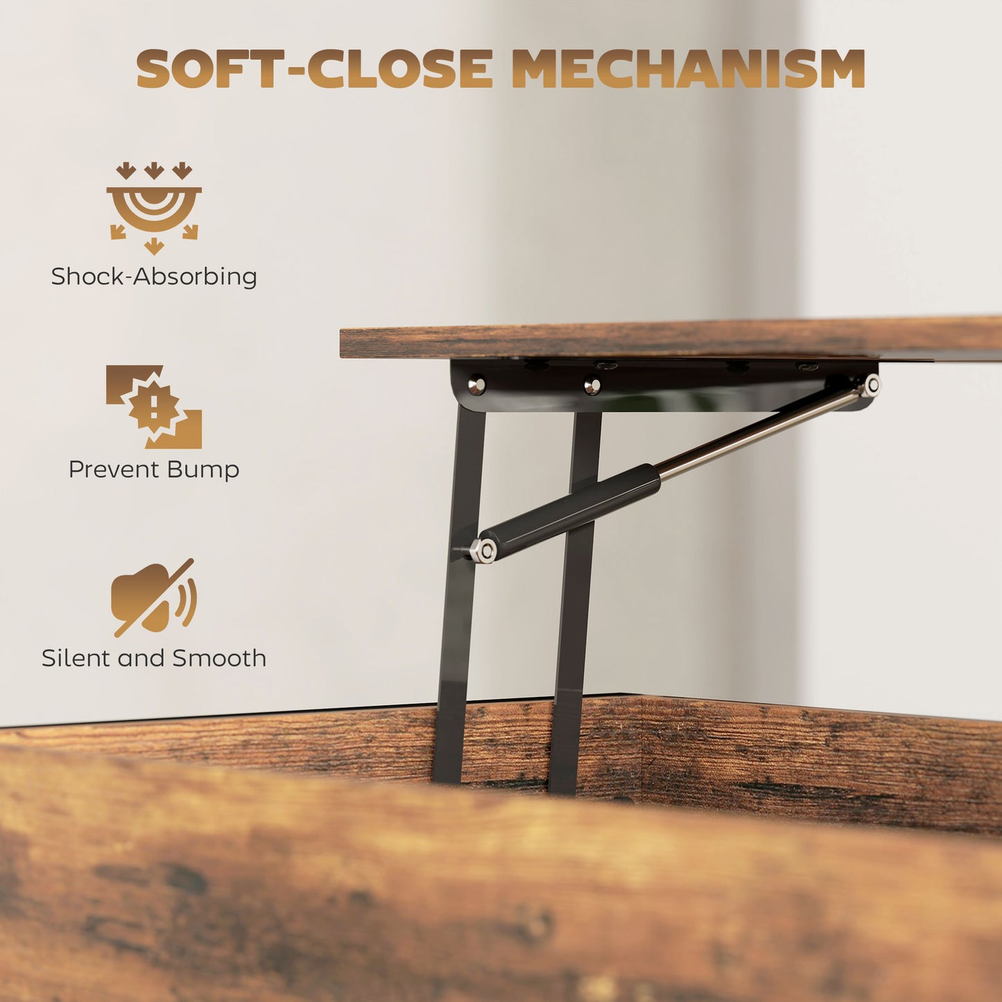 Industrial Lift Top Coffee Table with Storage Shelf Rustic Brown