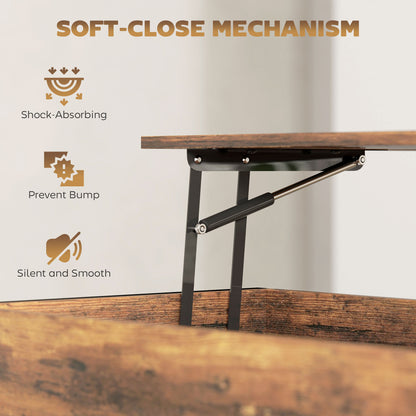 Industrial Lift Top Coffee Table with Storage Shelf Rustic Brown