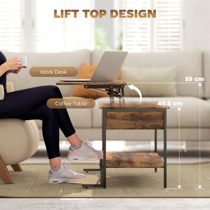 Industrial Lift Top Coffee Table with Storage Shelf Rustic Brown