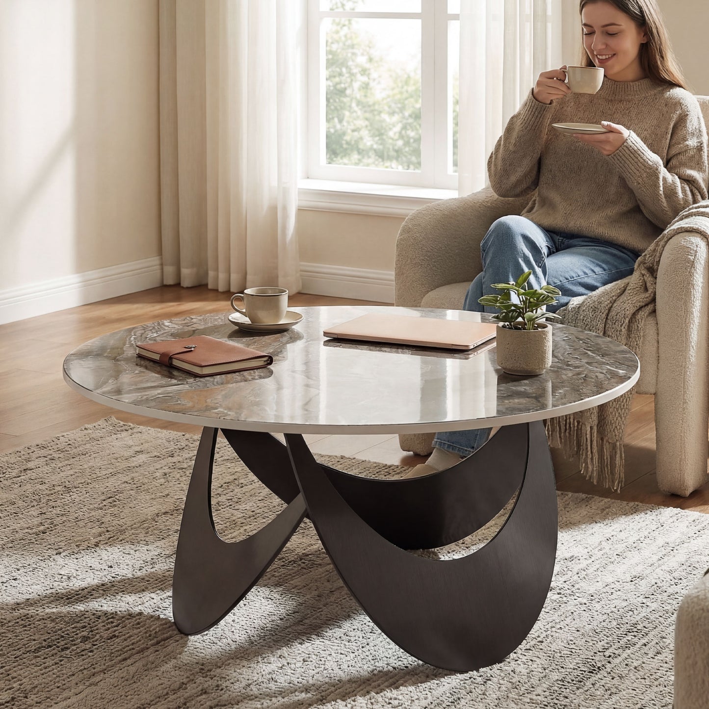 Coffee Table Sintered Stone Top Brown and Black