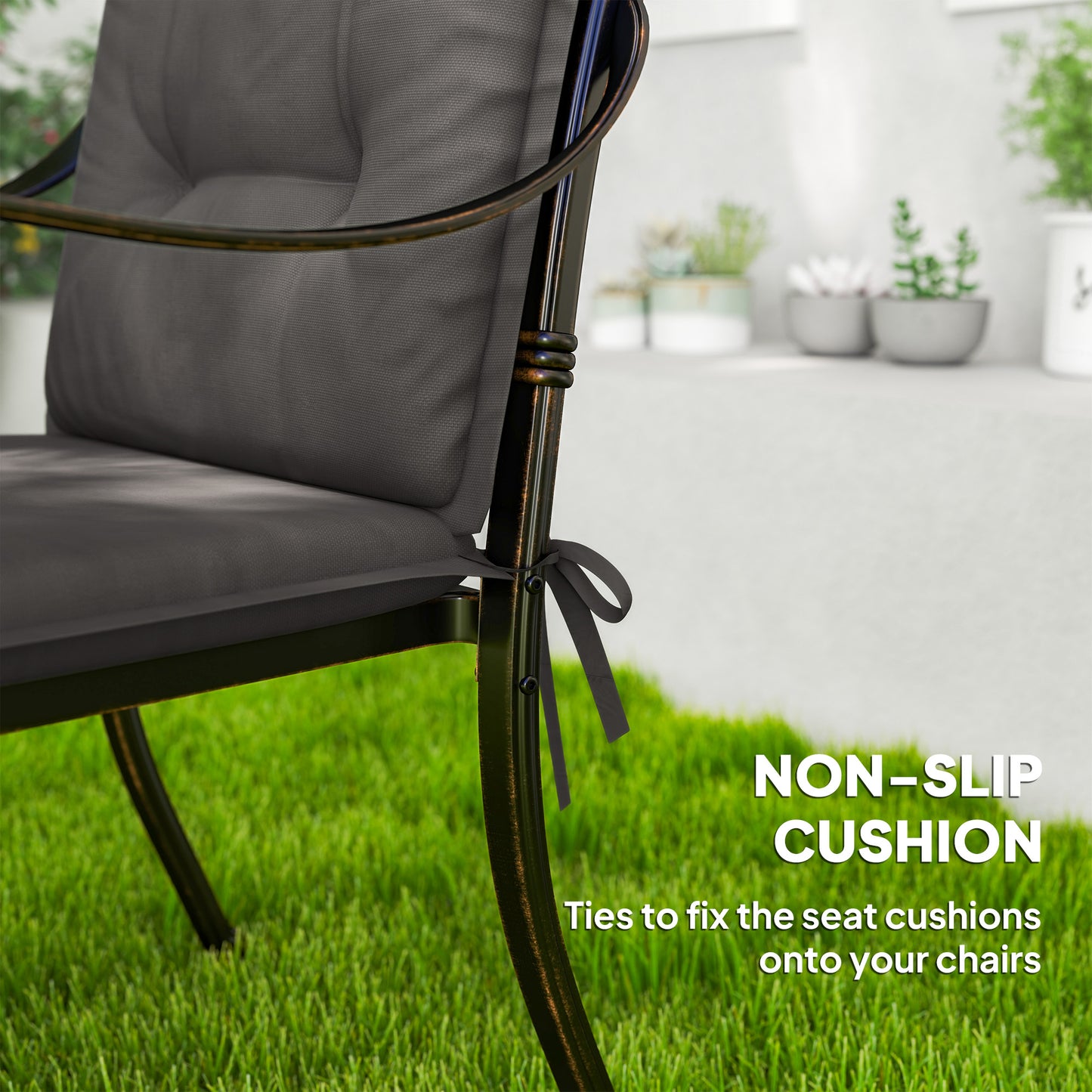 Set of 4 Garden Chair Cushions, Outdoor Seat Pads, Charcoal Grey