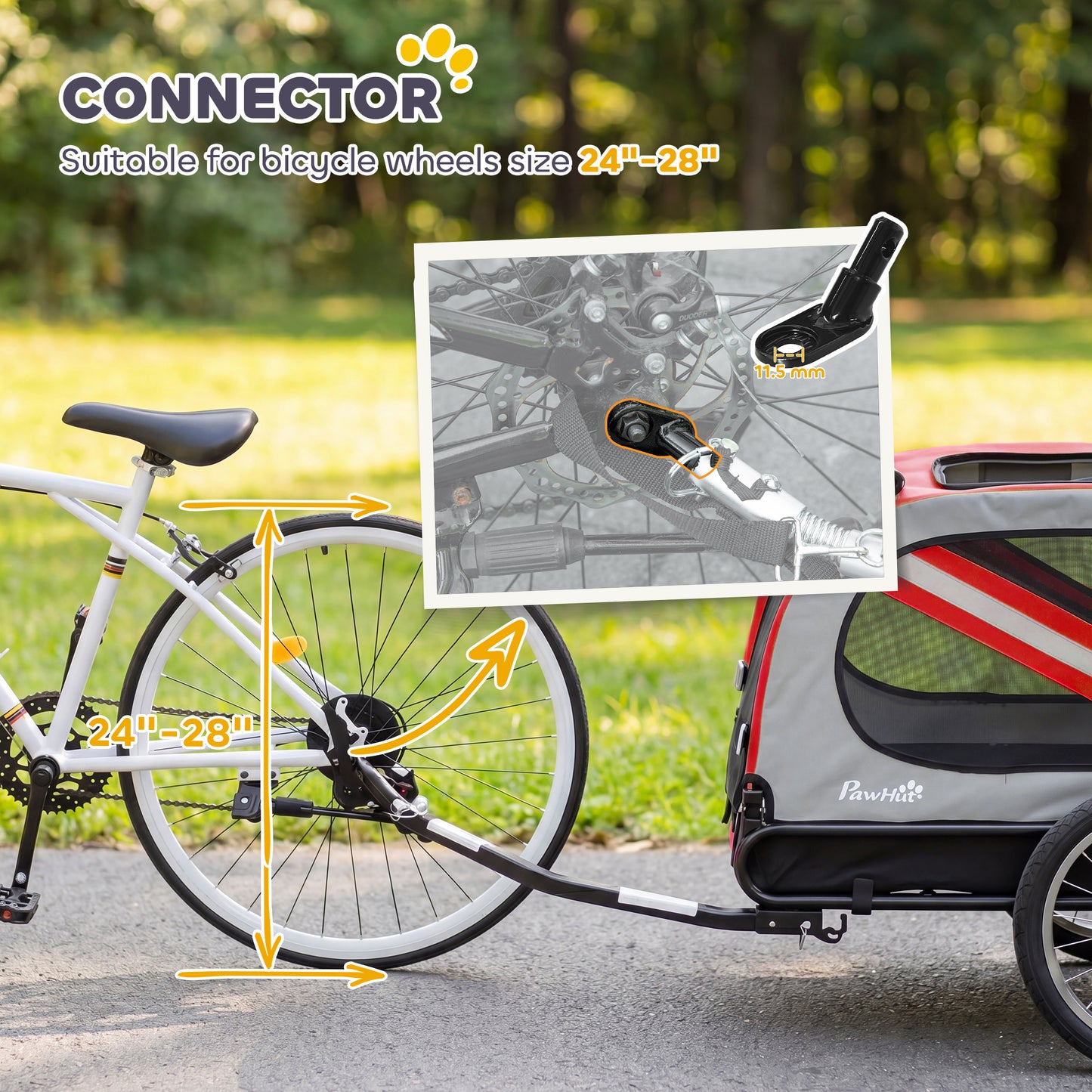 Dog Bike Trailer, 2 in 1 Foldable Pet Stroller Security Harness, Reflectors, Quick Release Wheels, Flag, for Medium Dogs, 134L x 60W x 101H cm, Red