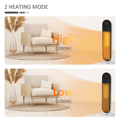 Ceramic Space Heater Tower Heater with 45-degree Oscillation, White
