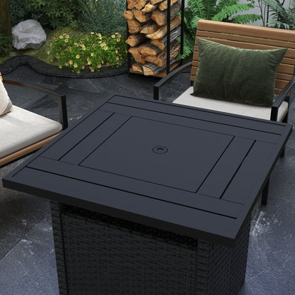 50,000 BTU Rattan Fire Pits for Garden, Fire Pit Table, Black