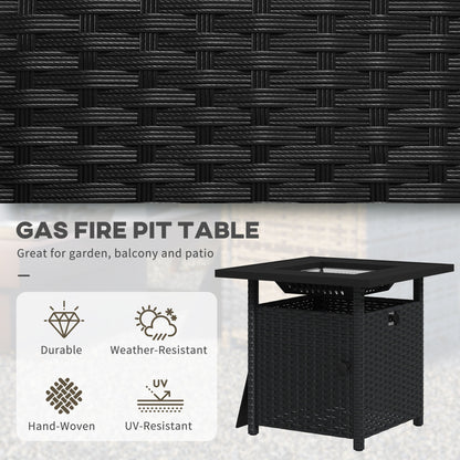 50,000 BTU Rattan Fire Pits for Garden, Fire Pit Table, Black