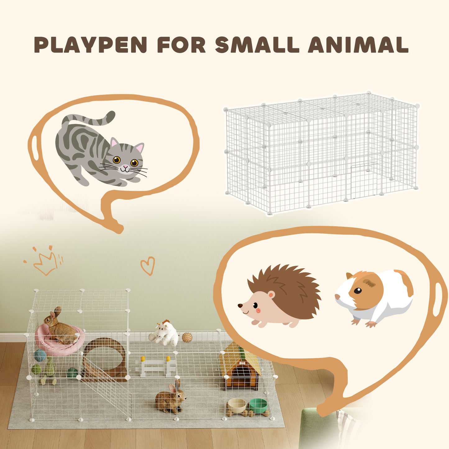 DIY Pet Playpen 36 Panel for Rabbit Chinchilla Hedgehog, White