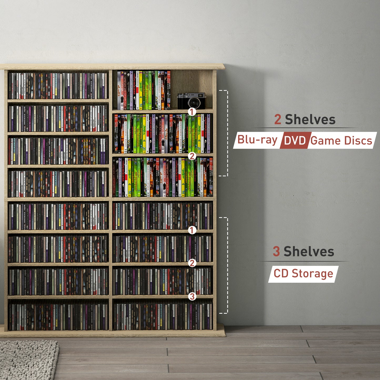 CD Storage Unit DVD Tower Blu-ray Storage Shelf for Office, Natural