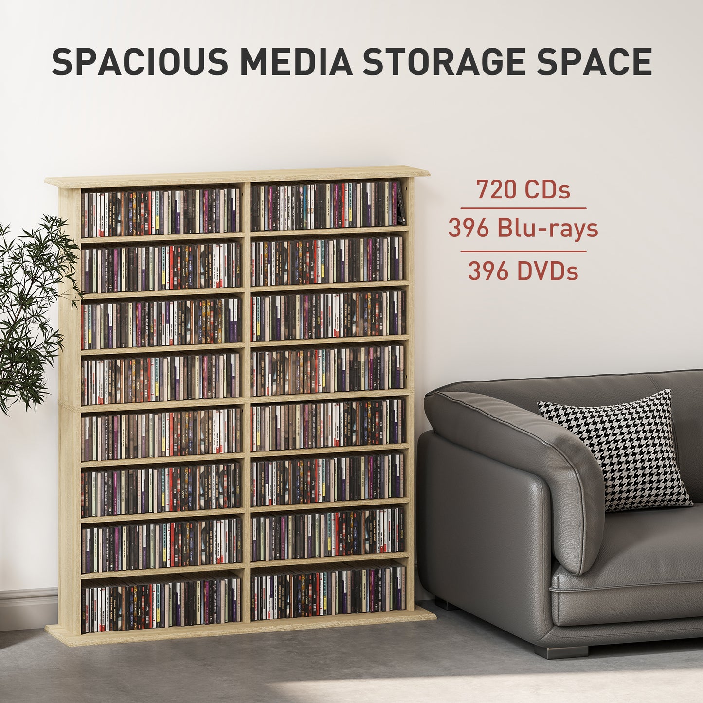 CD Storage Unit DVD Tower Blu-ray Storage Shelf for Office, Natural