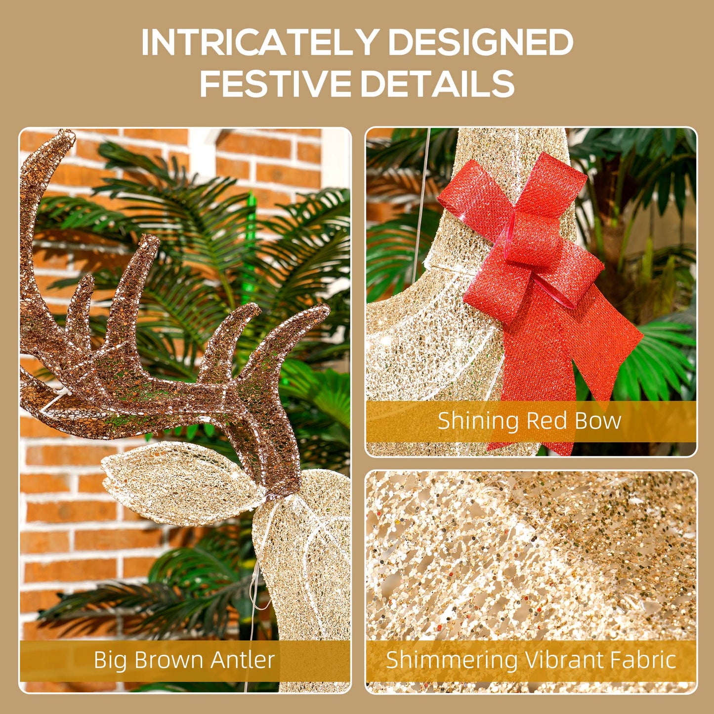 Lighted Reindeer Christmas Decoration w/ Stakes Zip Ties Gold Tone