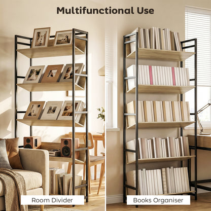 Bookcase Anti-Slip Design 5-Tier Oak