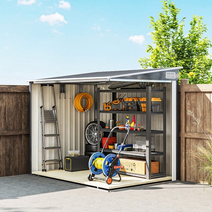 7 x 5FT Galvanised Metal Garden Shed with Foundation, Lean to Shed, Tool Storage House with Sliding Doors, 2 Vents, Adjustable Shelves and Hooks, Dark Grey