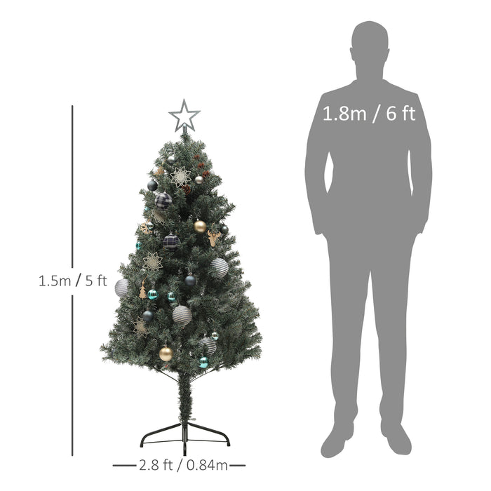 5ft Artificial Christmas Tree with LED Lights and Blue Decorations