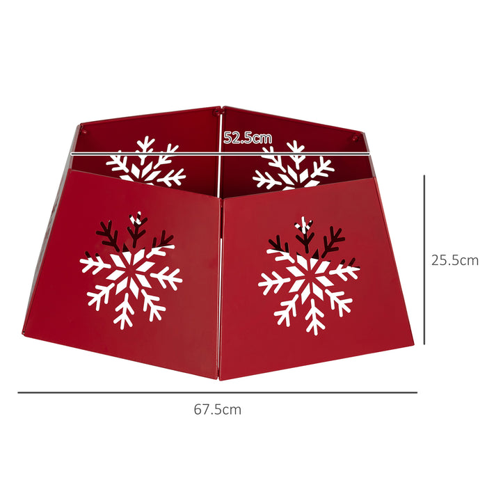 Hexagon Christmas Tree Base Cover with Hollow Snowflake Patterns Red