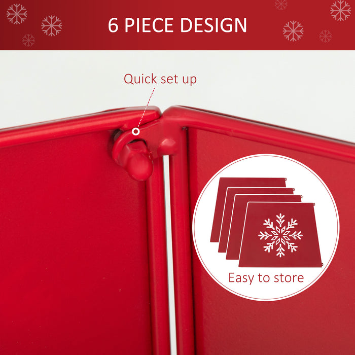 Hexagon Christmas Tree Base Cover with Hollow Snowflake Patterns Red