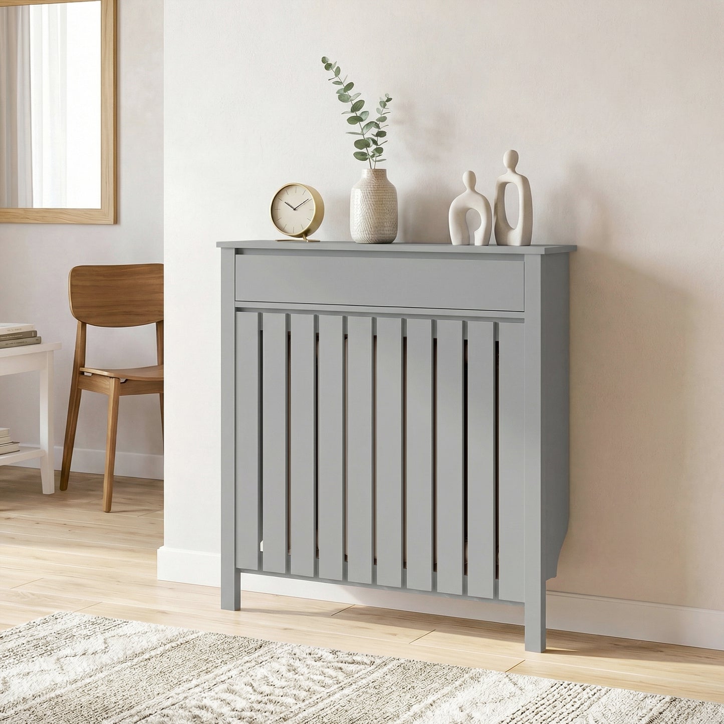 Radiator Cover with Drawer and Vertical Slats Grey