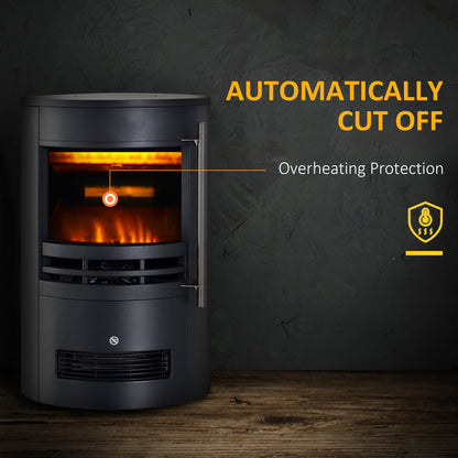1000/2000W Freestanding Electric Fireplace, Indoor Heater Fire Stove with Log Burner Effect Flame, Thermostat Control