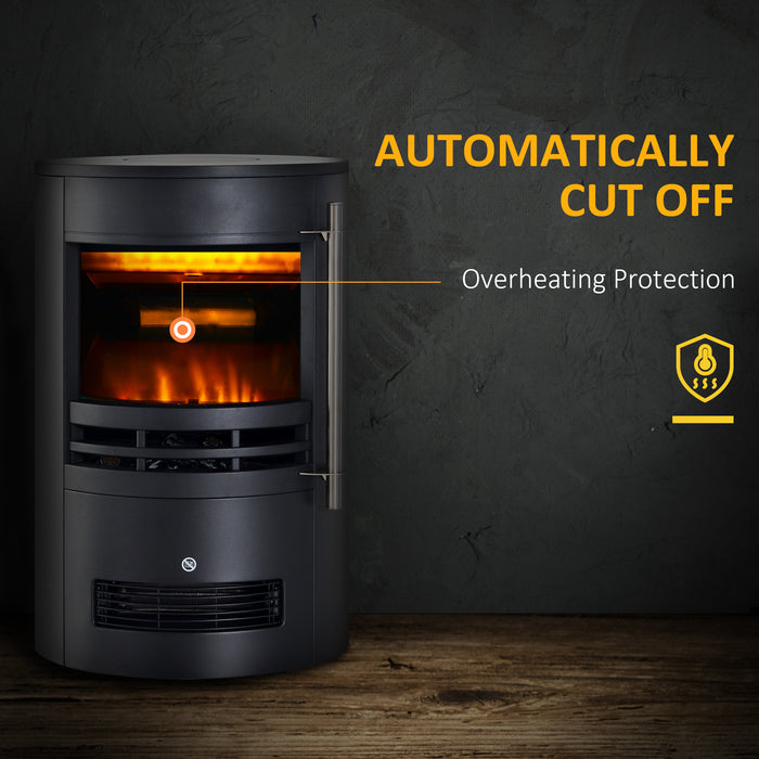 1000/2000W Freestanding Electric Fireplace, Indoor Heater Fire Stove with Log Burner Effect Flame, Thermostat Control