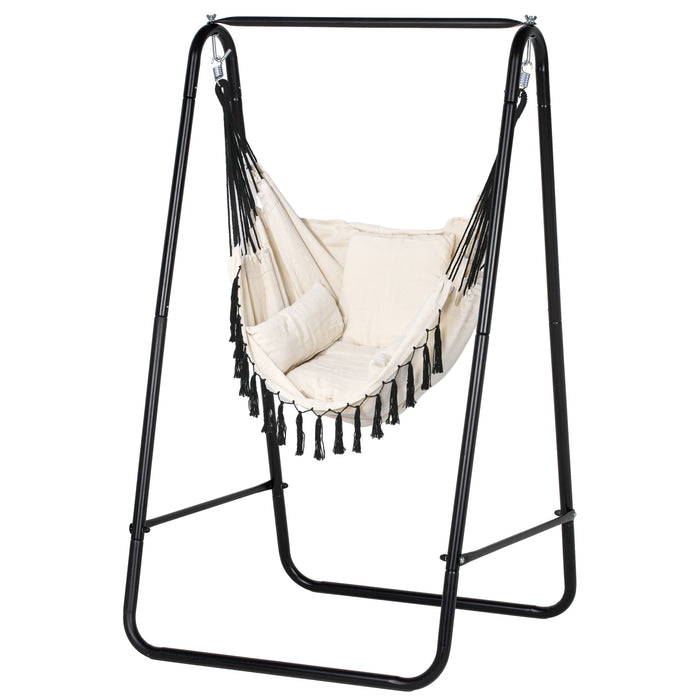 Hammock Chair with Stand, Hammock Swing Chair with Cushion, Cream White