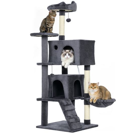 140cm Cat Tree with Sisal Scratching Posts, Cat Houses, Dark Grey