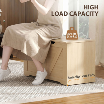 Storage Trunk for Living Room with Safety Hinge, 80cm, Nature Wood