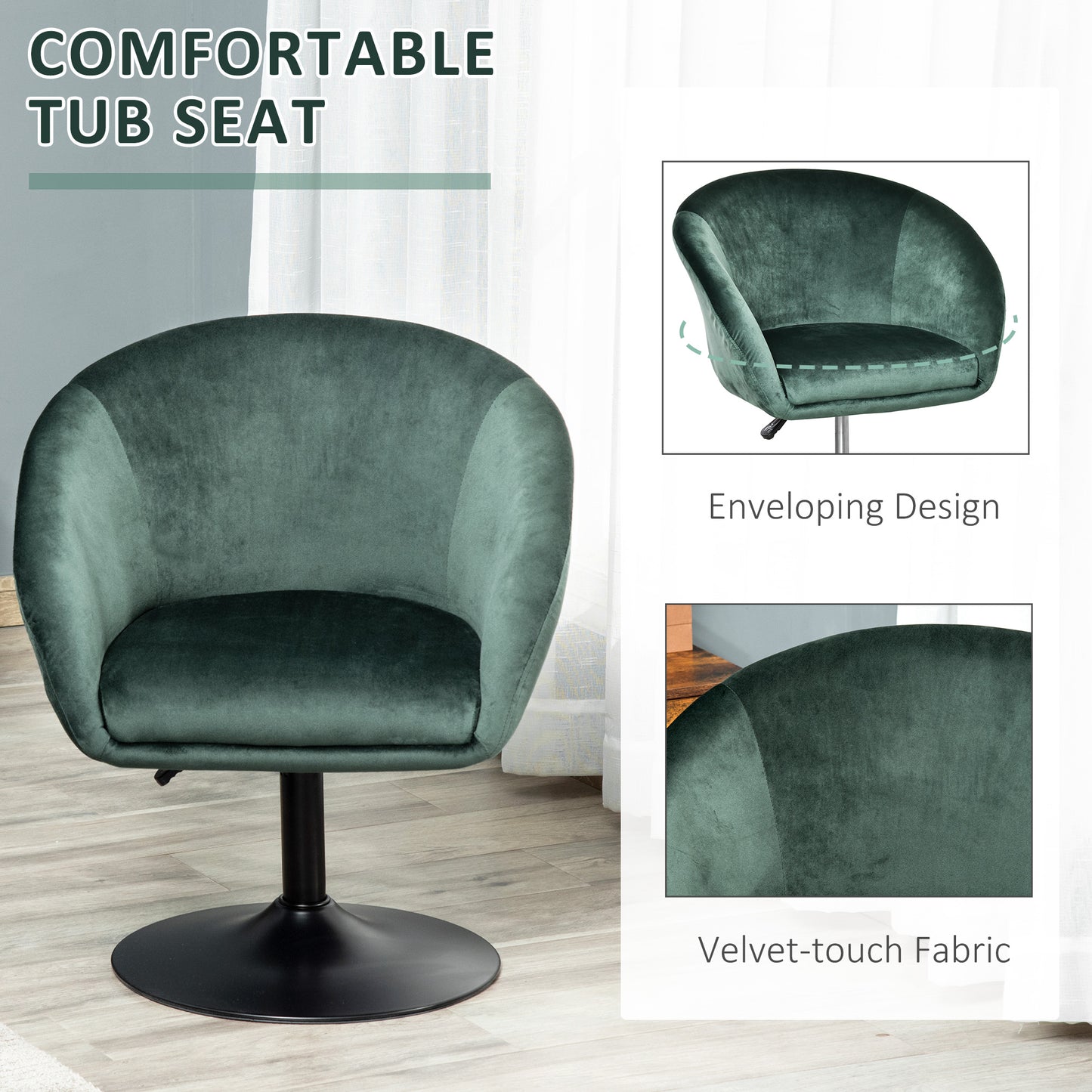 Swivel Bar Stool Fabric Dining Chair Dressing Stool Tub Seat Green