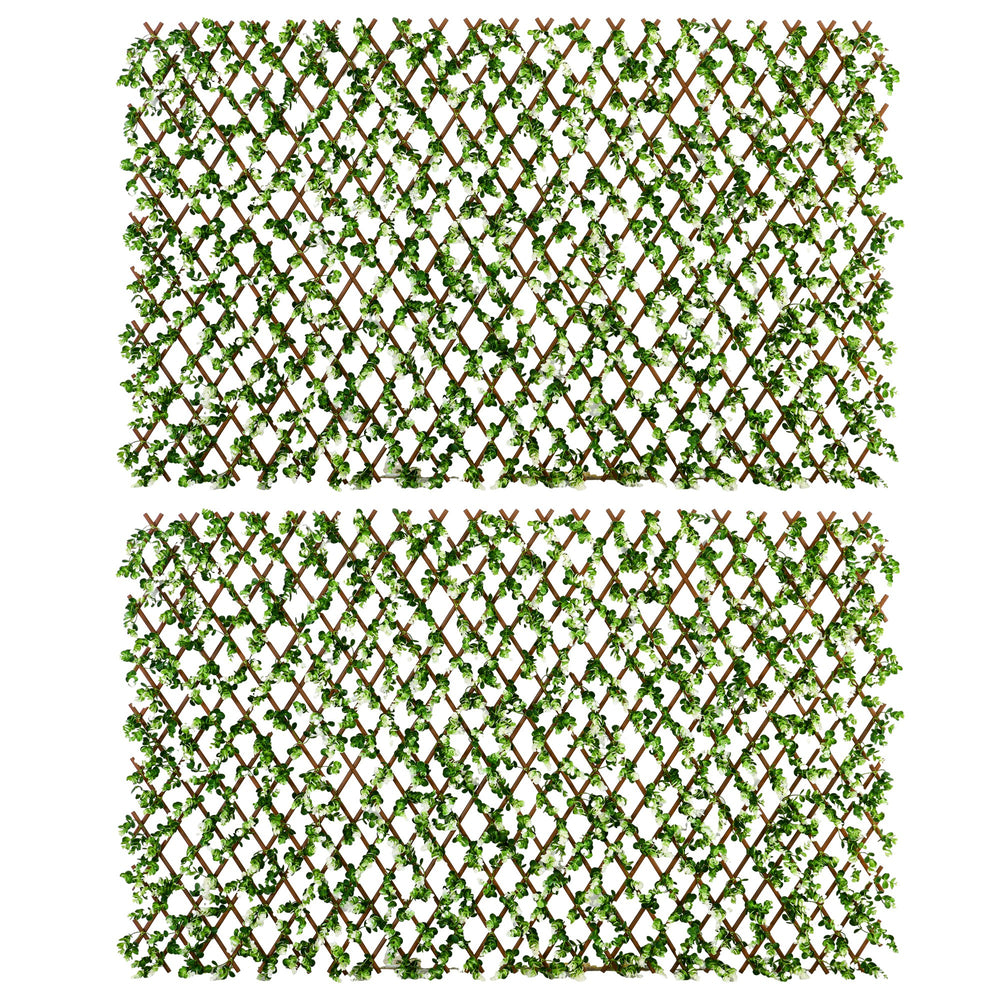 2 Pcs Expandable Faux Privacy Fence, 2 x 1m Decorative Trellis w/ Artificial Leaves, Garden Telescopic Hedge Privacy Screen Greenery Walls