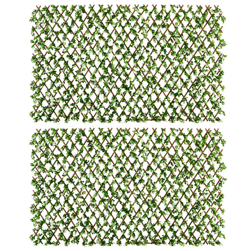 2 Pcs Expandable Faux Privacy Fence, 2 x 1m Decorative Trellis w/ Artificial Leaves, Garden Telescopic Hedge Privacy Screen Greenery Walls