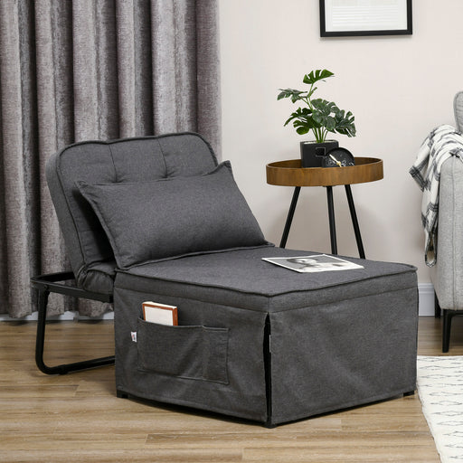 Fabric Sleeper Chair, Folding Chair Bed with Adjustable Backrest, Pillow, Side Pockets for Living Room, Charcoal Grey