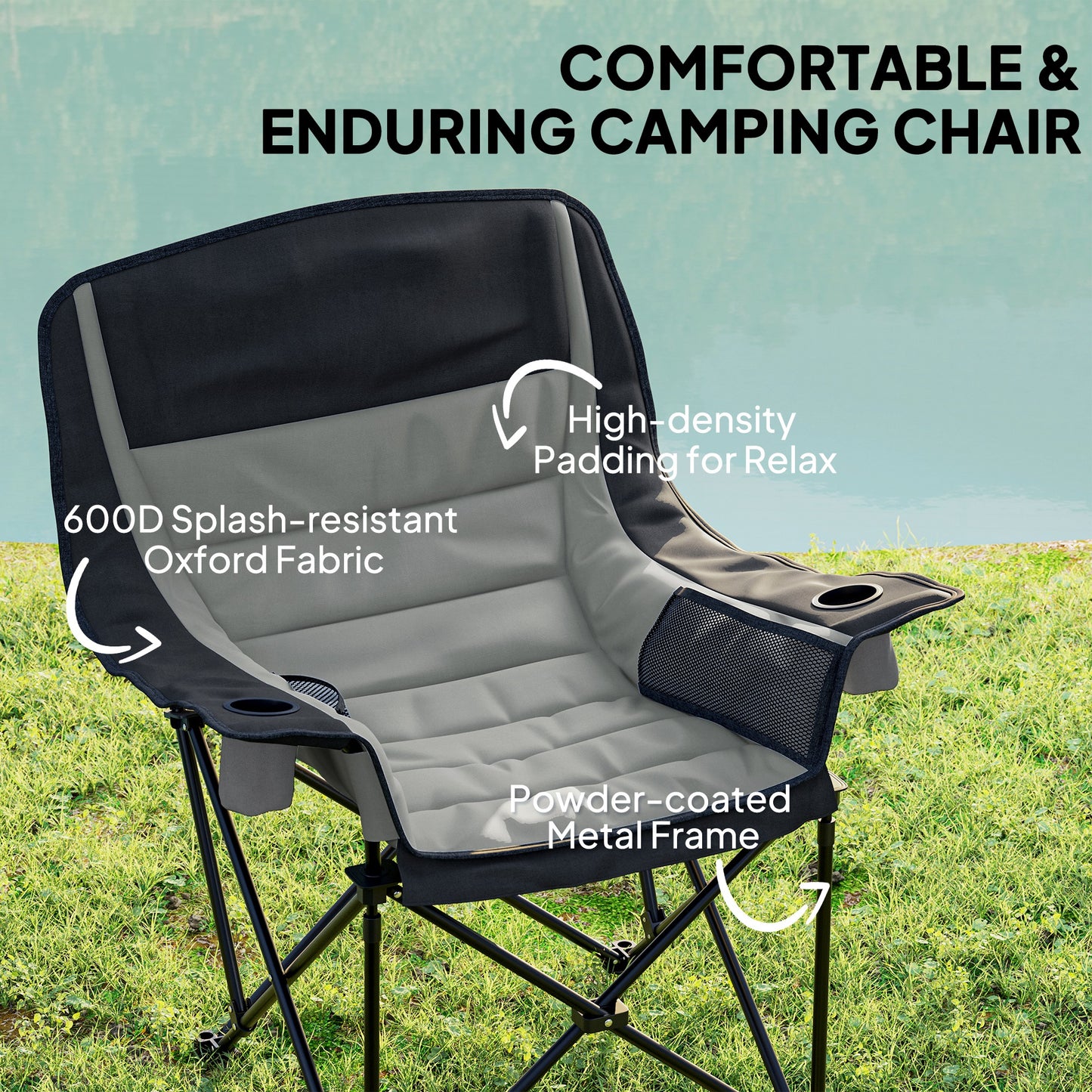 Camping Chair for Adults, Padded Folding Chair, Grey