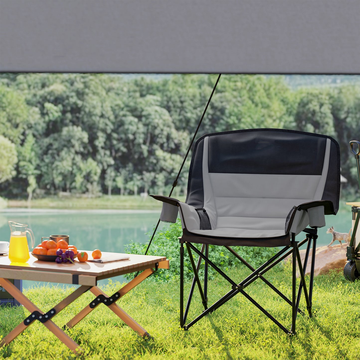 Camping Chair for Adults, Padded Folding Chair, Grey