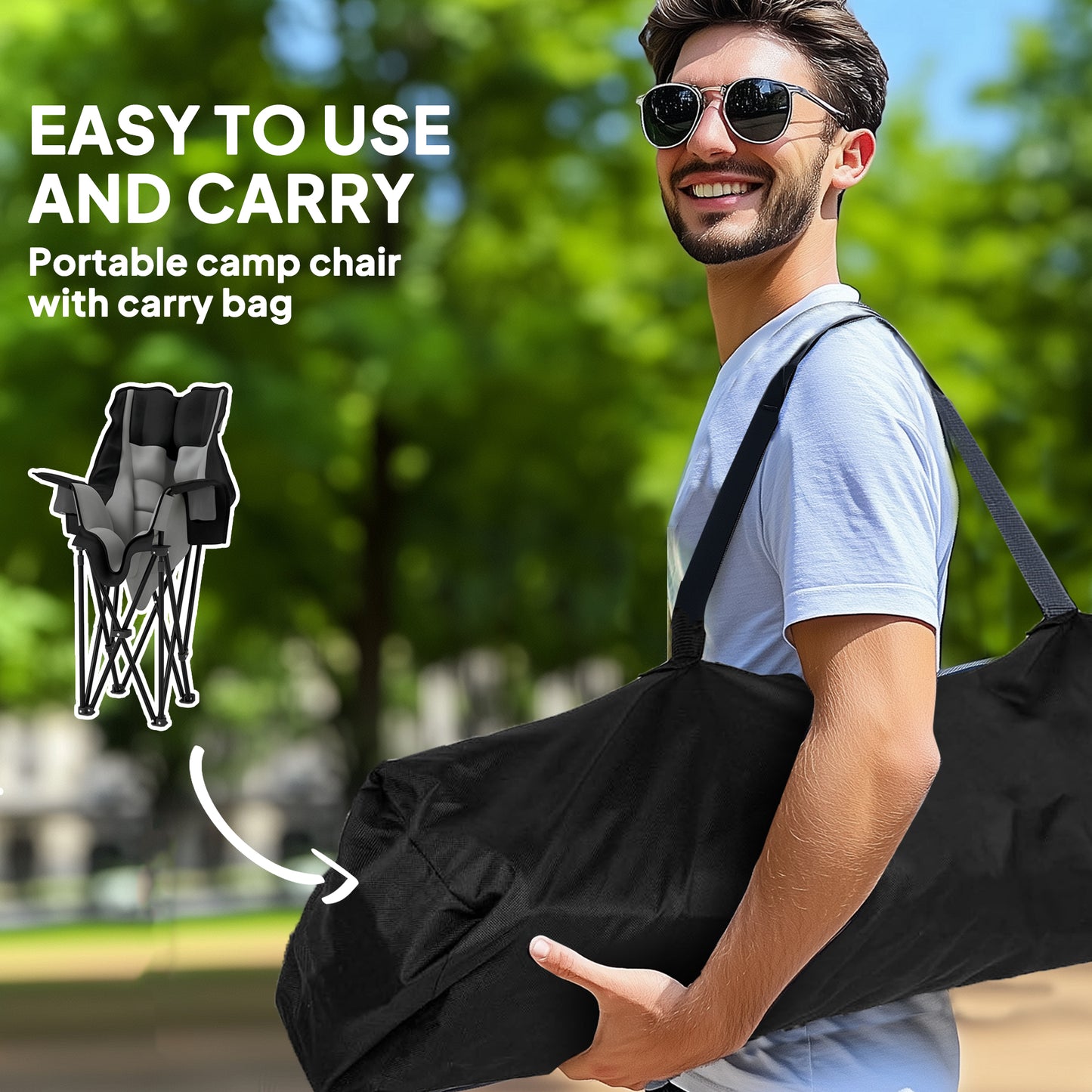 Camping Chair for Adults, Padded Folding Chair, Grey