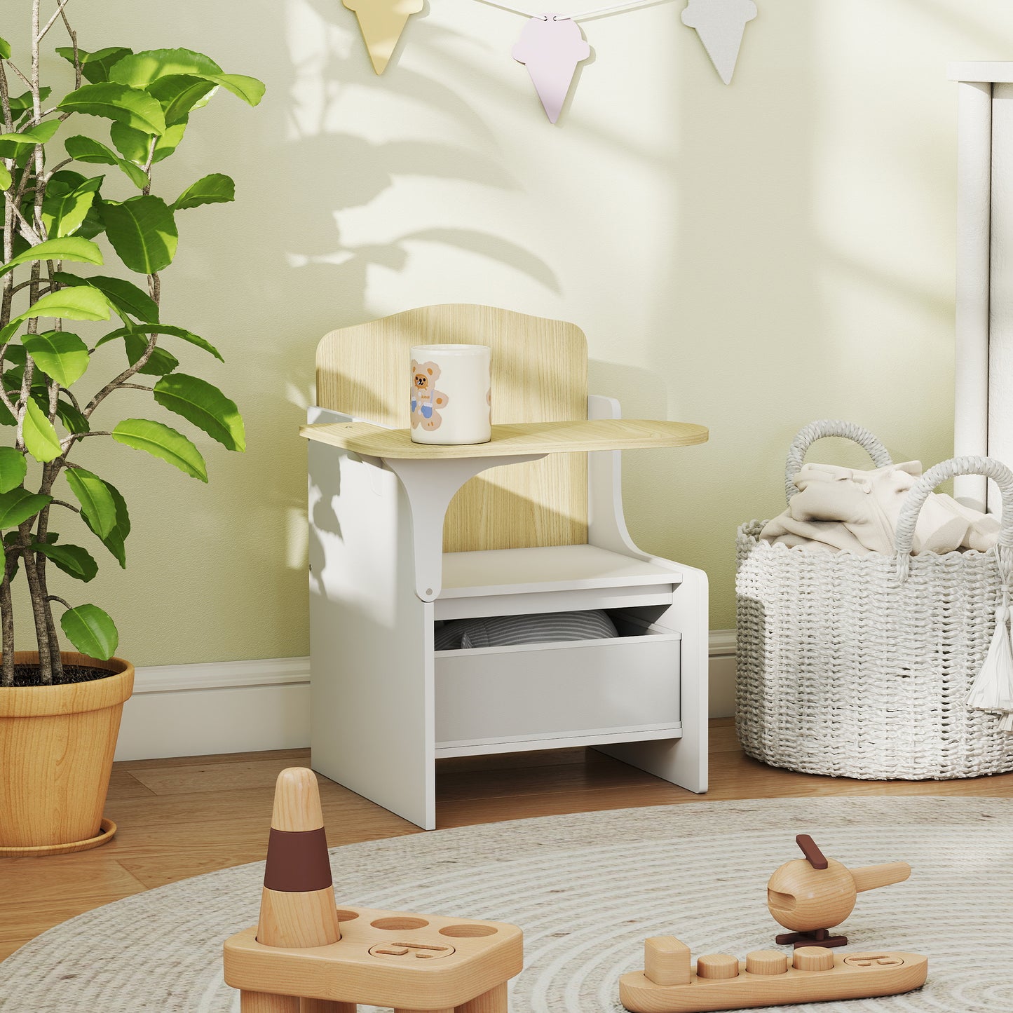 Kids Table and Chair Set, Toddler Desk Chair with Storage Bins