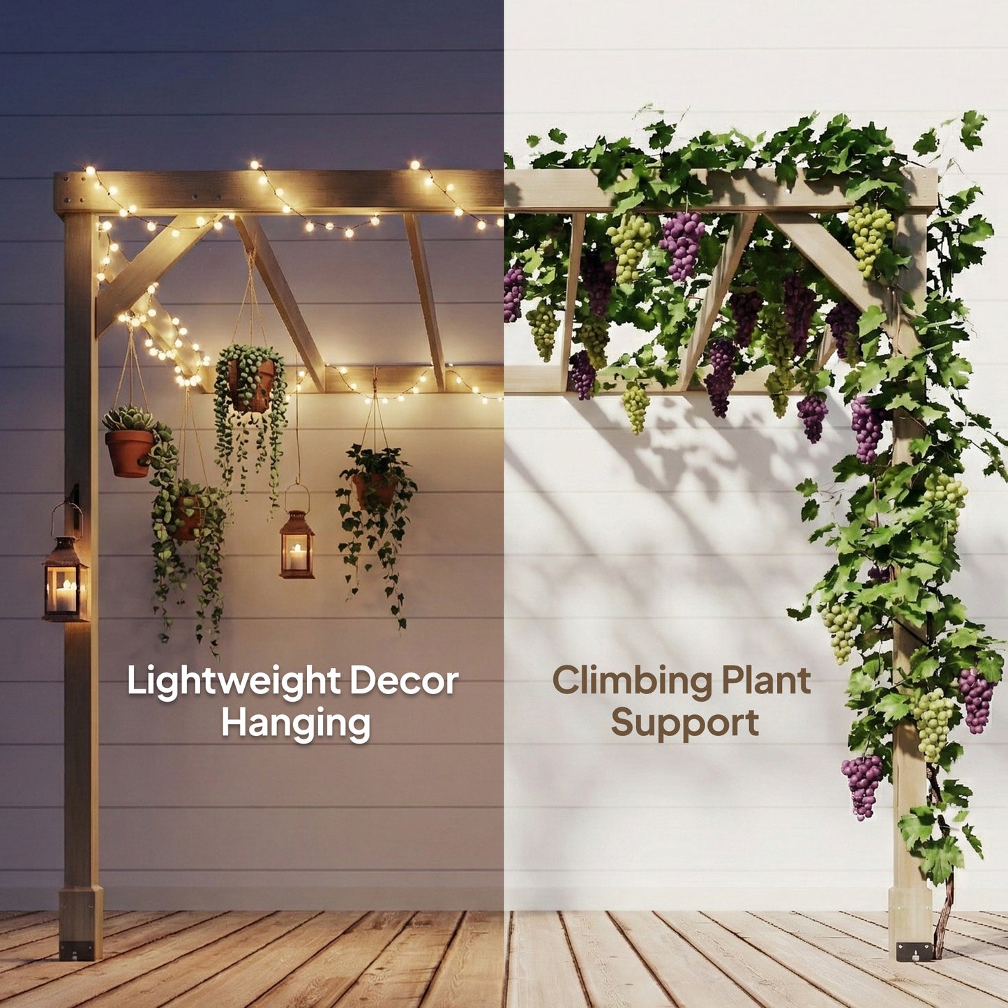 2.4 x 2.4m Lean-To Wooden Pergola Kit, Grape Trellis with Stable Structure