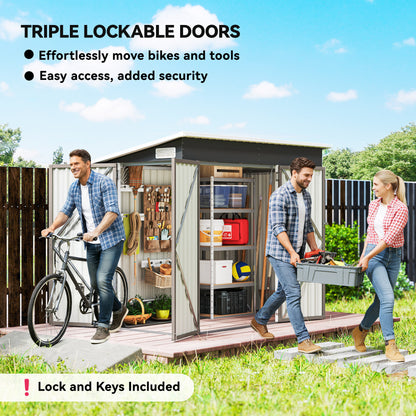 Outdoor Storage Shed, 7.5 x 4.3ft Metal Garden Shed, Light Grey