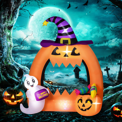 4.9FT Tall Halloween Inflatable Pumpkin Archway w/ Cute Ghost