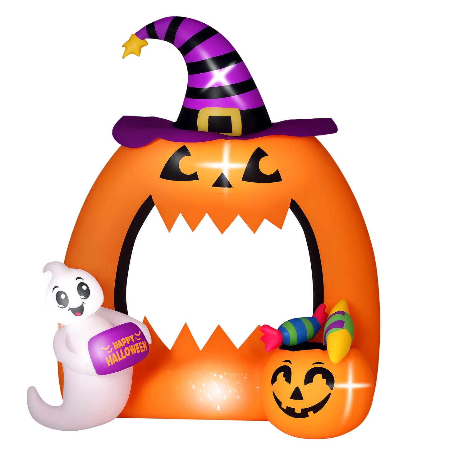 4.9FT Tall Halloween Inflatable Pumpkin Archway w/ Cute Ghost