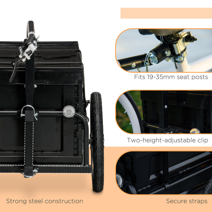 Steel Trailer for Bike, Bicycle Cargo Trailer with 65L Foldable Storage Box and Safe Reflectors, Max Load 40KG, Black