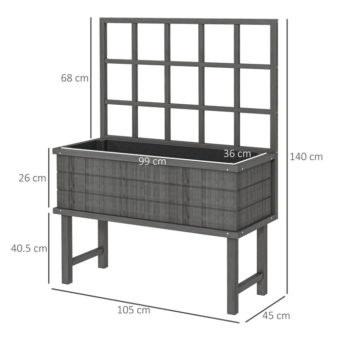 Wooden Raised Planter with Trellis for Vine Climbing Plants, Elevated Garden Bed with Drainage Holes and Bed Liner