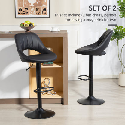Barstools Set of 2, Dining Stools with Backrest and Footrest, Black