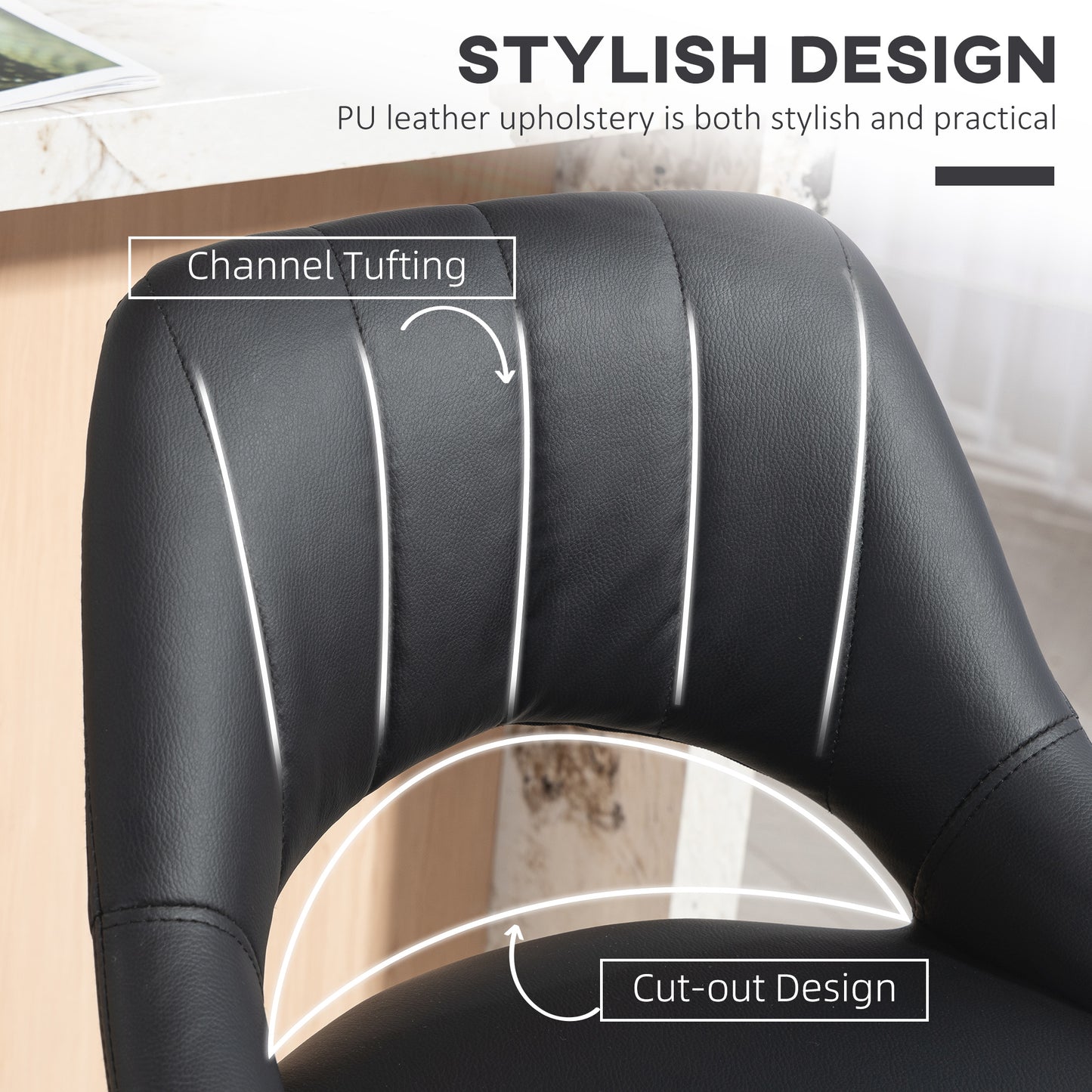 Barstools Set of 2, Dining Stools with Backrest and Footrest, Black