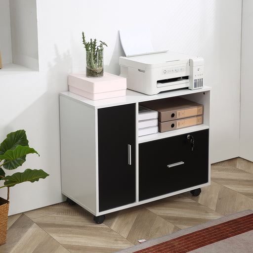 Mobile Office File Cabinet Printer Table with Lockable Drawer and Shelf