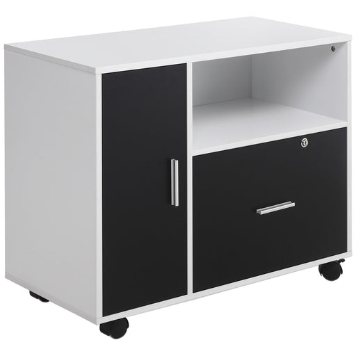 Mobile Office File Cabinet Printer Table with Lockable Drawer and Shelf