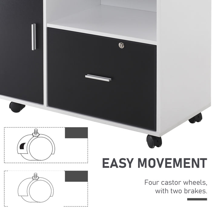 Mobile Office File Cabinet Printer Table with Lockable Drawer and Shelf