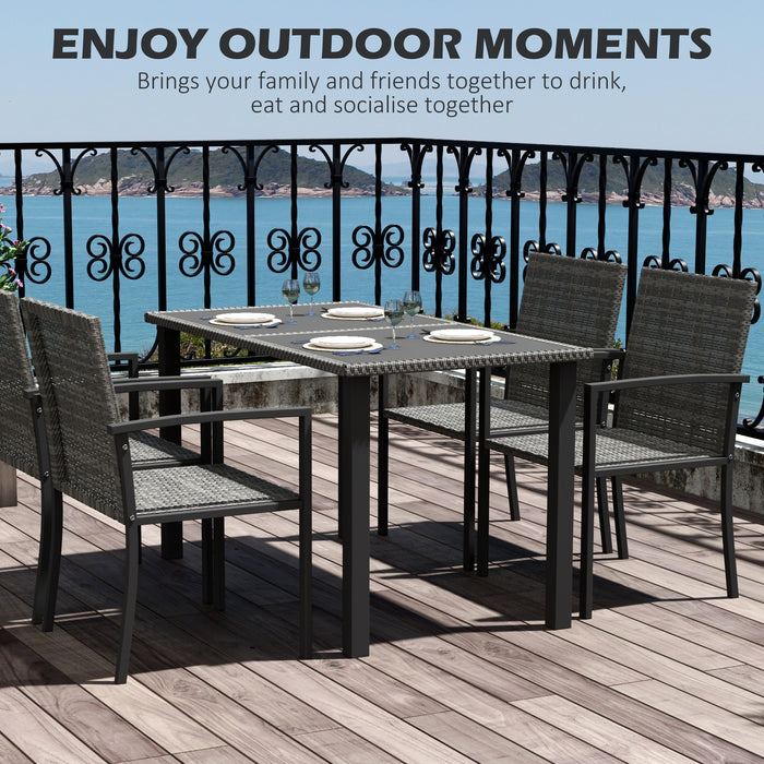 Outdoor Dining Set 5 Pieces Patio Conservatory with Tempered Glass Tabletop,4 Dining Chairs - Grey