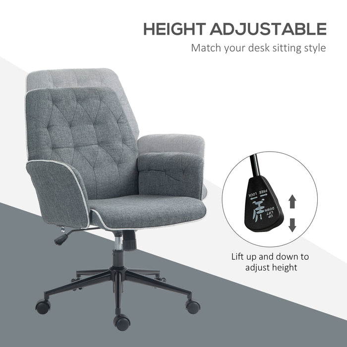 Linen Computer Chair with Armrest, Modern Swivel Chair with Adjustable Height, Grey