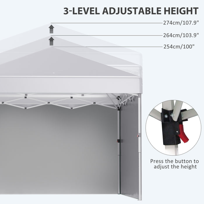 3 x 3 (M) Pop Up Gazebo with 2 Sidewalls, Leg Weight Bags and Carry Bag, Height Adjustable Party Tent Event Shelter for Garden, Patio, White