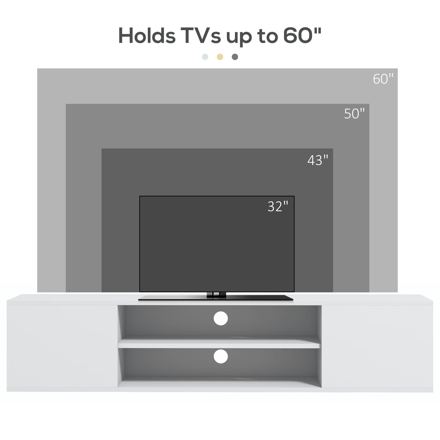 Floating TV Stand Cabinet for TVs up to 60", Wall Mounted TV Unit w/ Open Shelf, Storage Cupboards, Cable Management, White